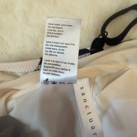 Women's L NWT Sanctuary Black Cream Abstract Printed Ruched One Piece Swimsuit - Picture 6 of 6